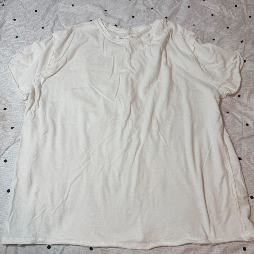 We The Free Free People Womens White Cotton Boxy Crew Neck T-Shirt Size S Small